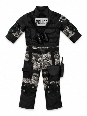 Police Tactical One Piece Costume Black & Gray Camouflage – Size 5/6 Kids EUC